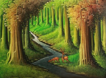 360x266 Deer Forest Painting - Deer In The Forest Painting