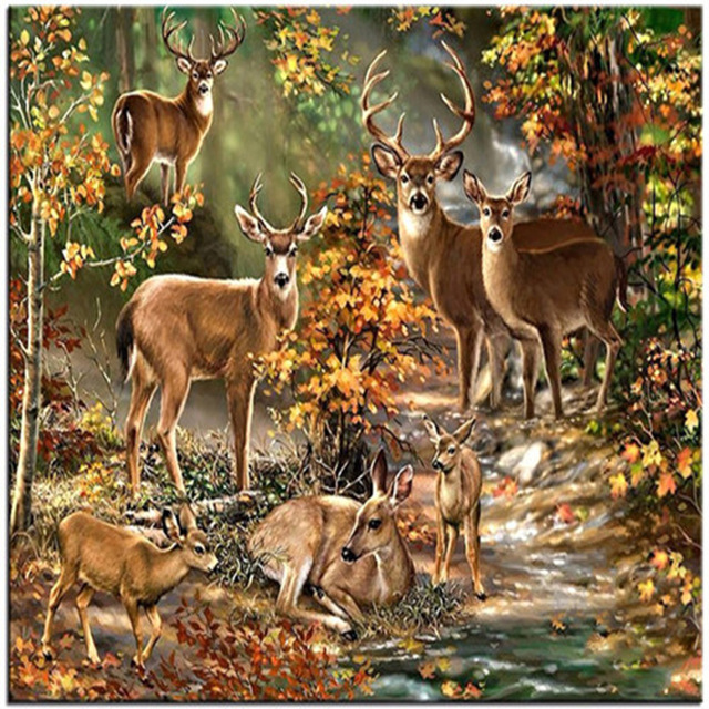 640x640 Rhinestone Painting Crystal Home Decor Diy Diamond Painting Deer - Deer In The Woods Painting