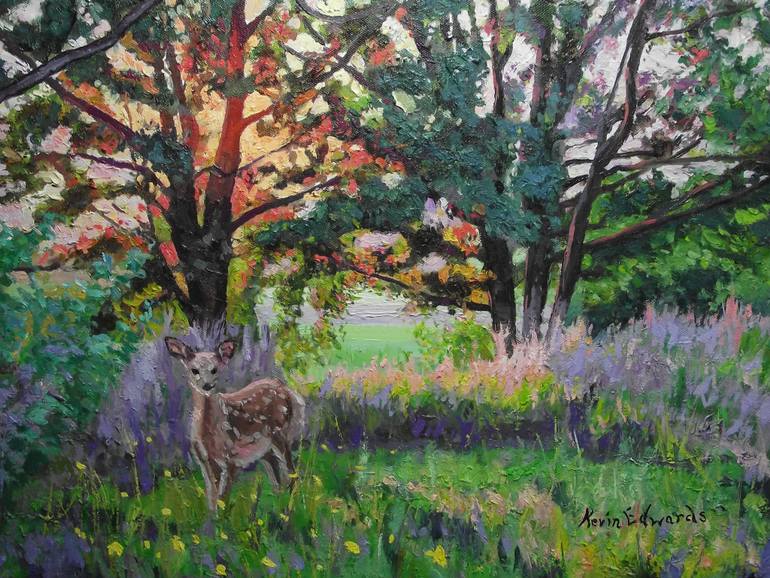 770x578 Saatchi Art Deer In The Woods Painting By Kevin Edwards - Deer In The Woods Painting