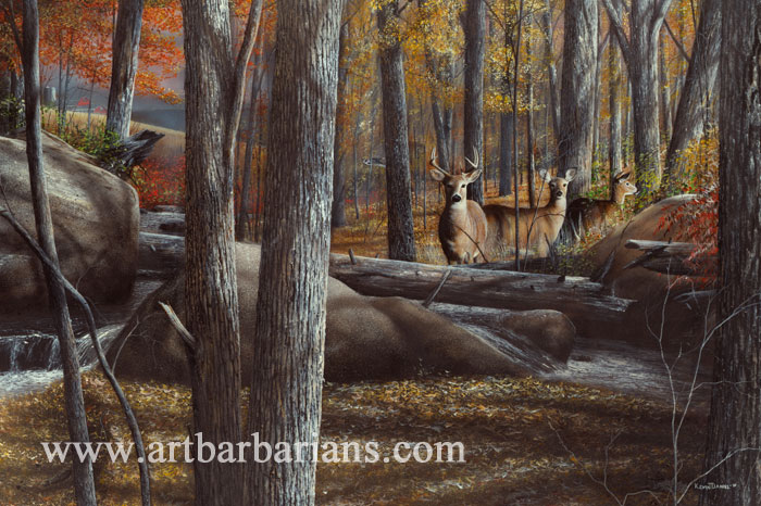 700x466 Wildlife Art Prints Plus Original Paintings With A Wide Selection - Deer In The Woods Painting
