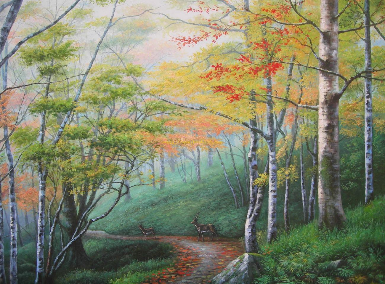 1300x959 Woods,deer Landscape Oil Painting - Deer In The Woods Painting