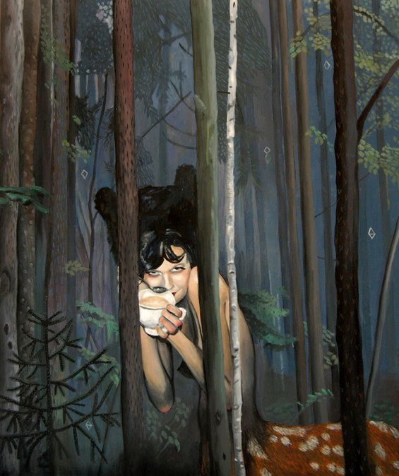 565x674 Combustusalexandra Levasseur Playing With Fire - Deer In The Woods Painting