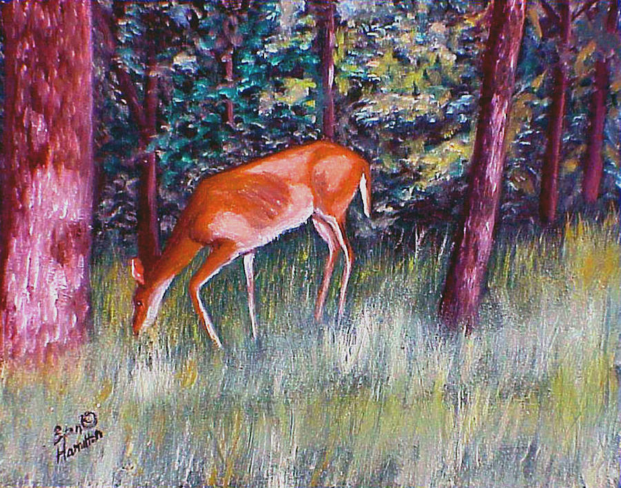 900x707 Deer In Woods Painting By Stan Hamilton - Deer In Woods Painting