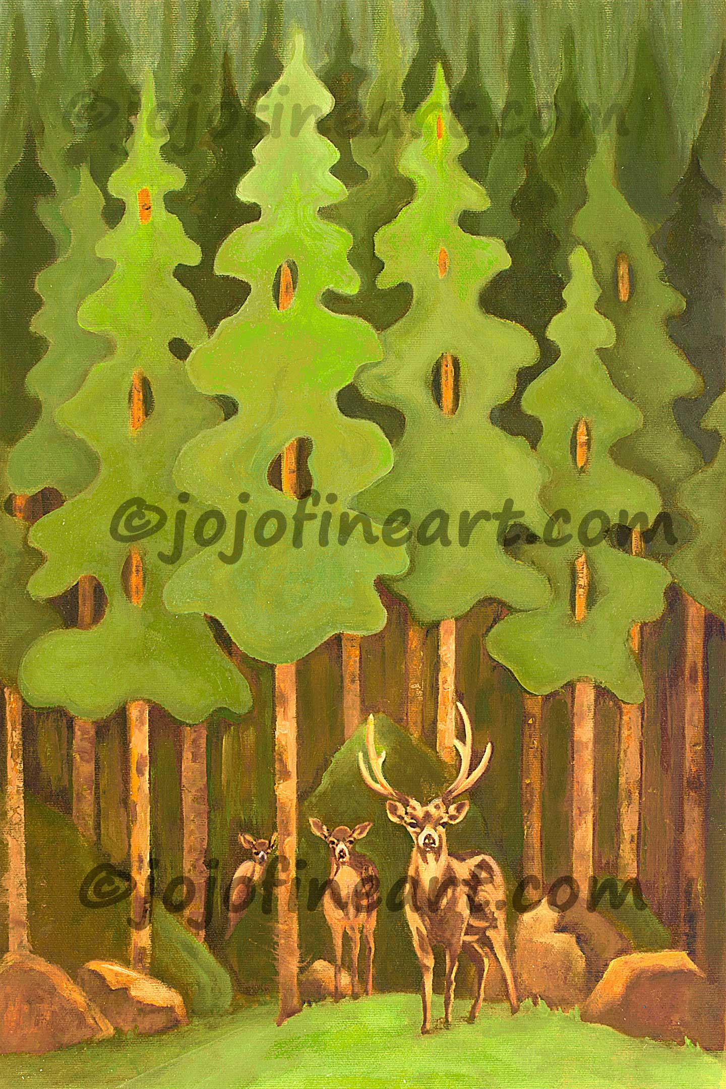 1440x2160 Elk, Deer, Moose, Amp Bear Art Paintings Of Wildlife By Joanne - Deer In Woods Painting
