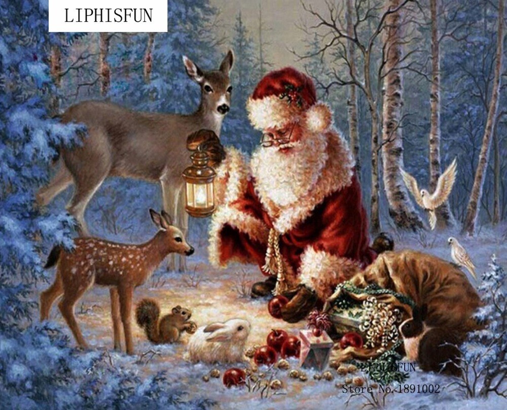 1000x808 New Diamond Mosaic Diamond Embroidery Beads Snow Woods Christmas - Deer In Woods Painting