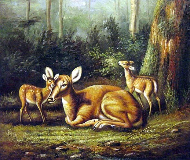 622x525 Summer Motherly Affection Between Deer Oil Painting - Deer Oil Painting