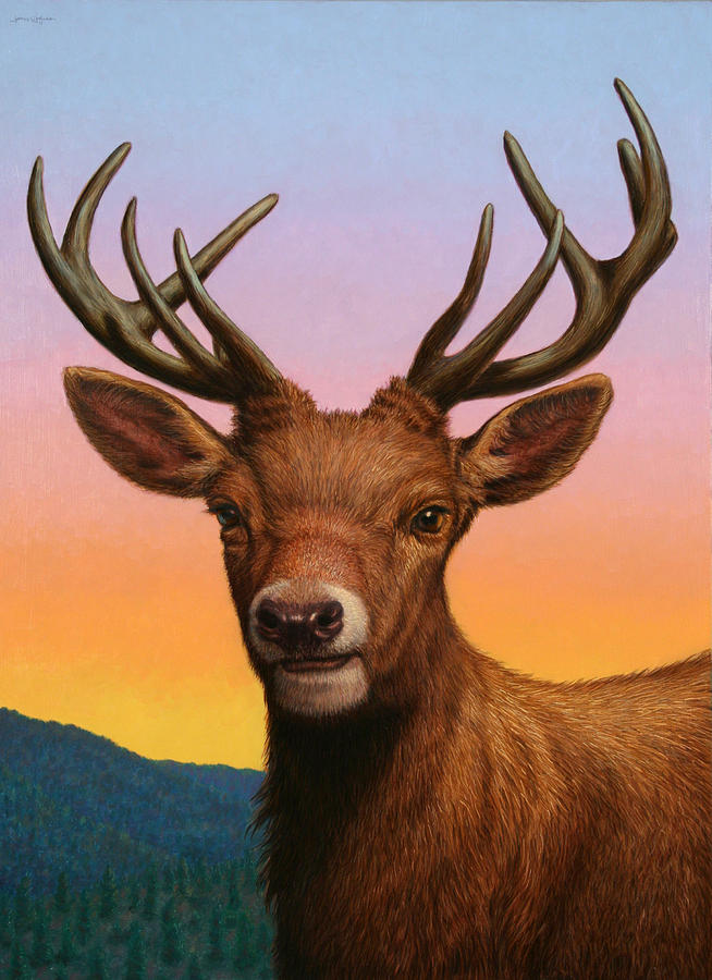 654x900 Portrait Of A Red Deer Painting By James W Johnson - Deer Painting