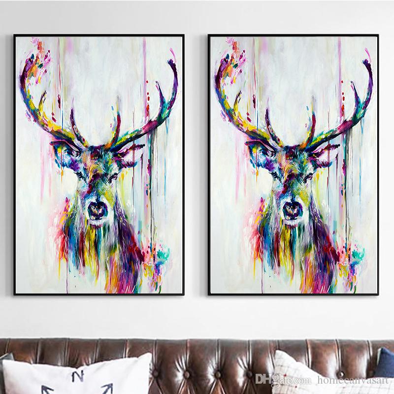 800x800 Colorful Abstract Oil Paintings Modern Animals Deer Print Canvas - Deer Painting Abstract