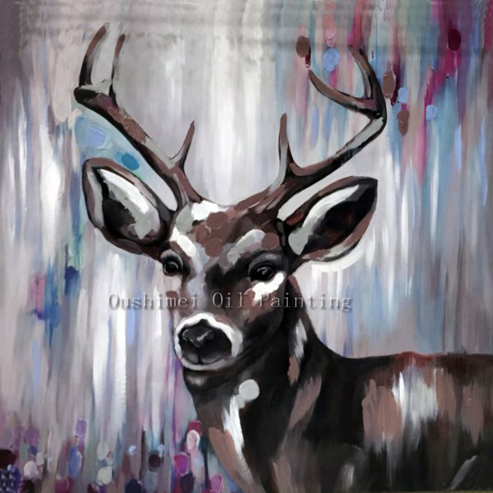1000x1000 New Hand Painted Knife Animals Deer Oil Painting Hang Paintings - Deer Painting Abstract