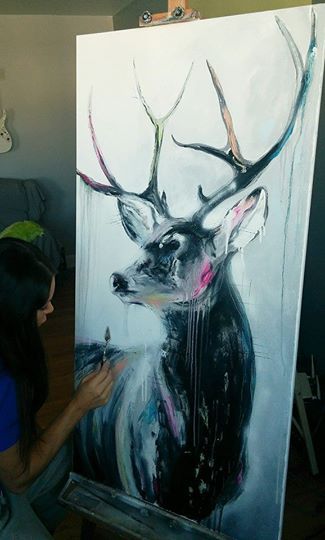 325x540 Sa 24x48. Huile Sur Toile Quotes Study - Deer Painting Abstract