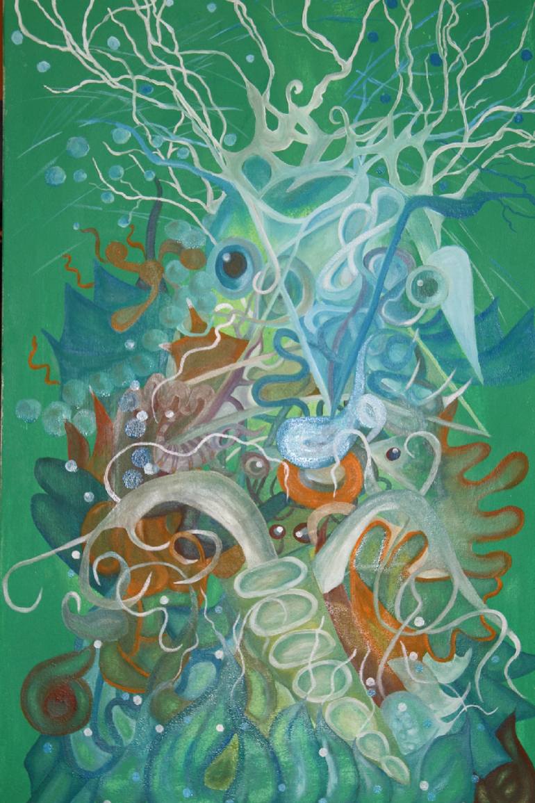 770x1155 Saatchi Art Spring Deer,green,colors,original,green,abstract - Deer Painting Abstract