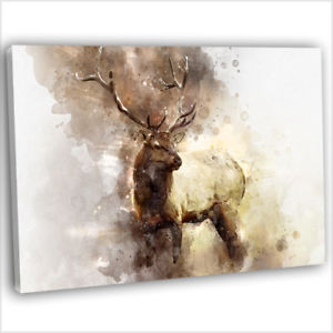 300x300 Abstract Watercolour Stag Deer Painting Canvas Print Framed Wall - Deer Painting Abstract