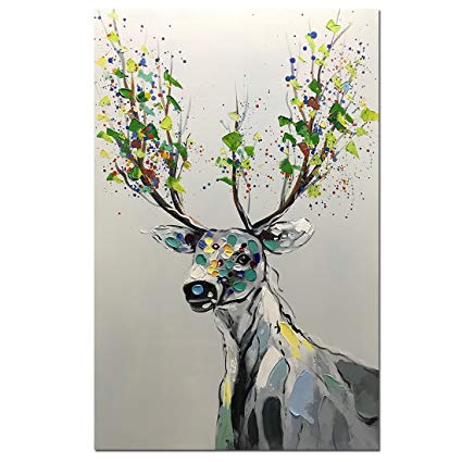 425x425 Asdam Art Abstract Colorful Deer Painting On Canvas - Deer Painting Abstract