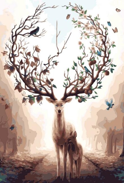 432x640 Deer Animals Diy Painting By Numbers Kits Drawing Painting Picture - Deer Painting Images