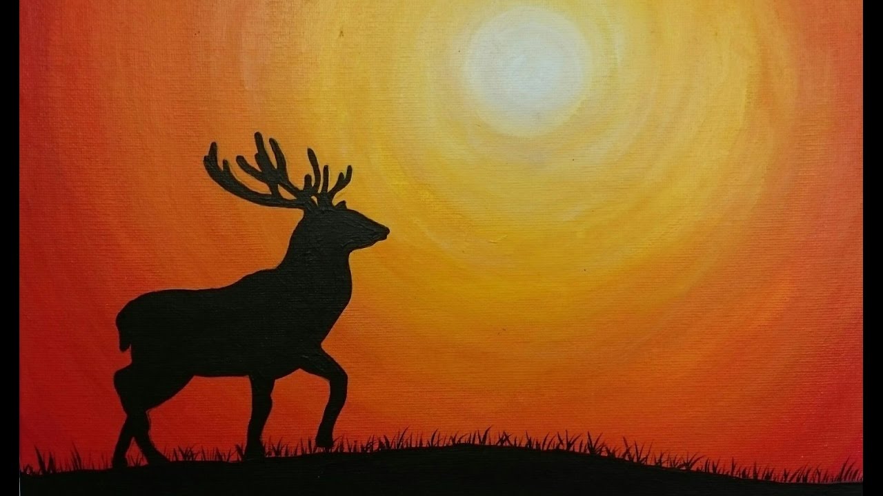 1280x720 Deer And Sunset - Deer Painting Images