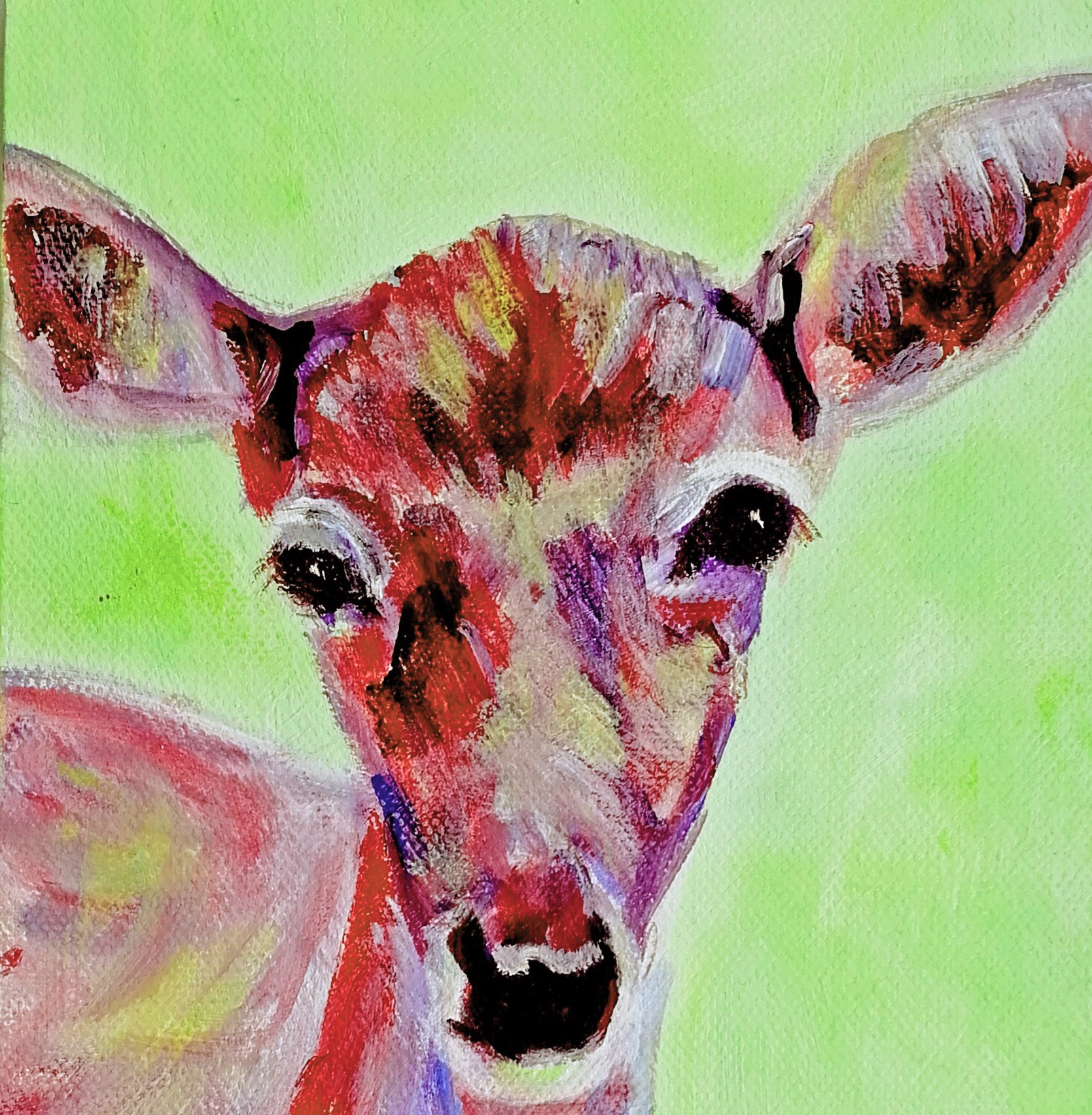 1669x1704 Green And Red Acrylic Deer Painting Caroline Skinner Art - Deer Painting Images