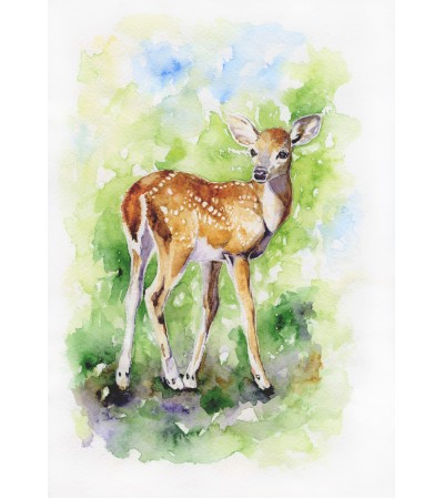 400x450 Watercolor Painting Of Baby Deer - Deer Painting Images