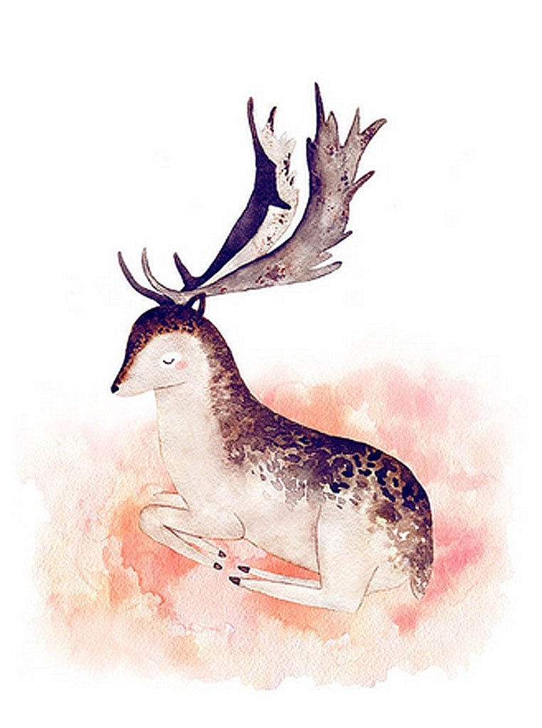 762x1024 Cartoon Animals Watercolor Canvas Painting Affordable Gifts Online - Deer Painting Images