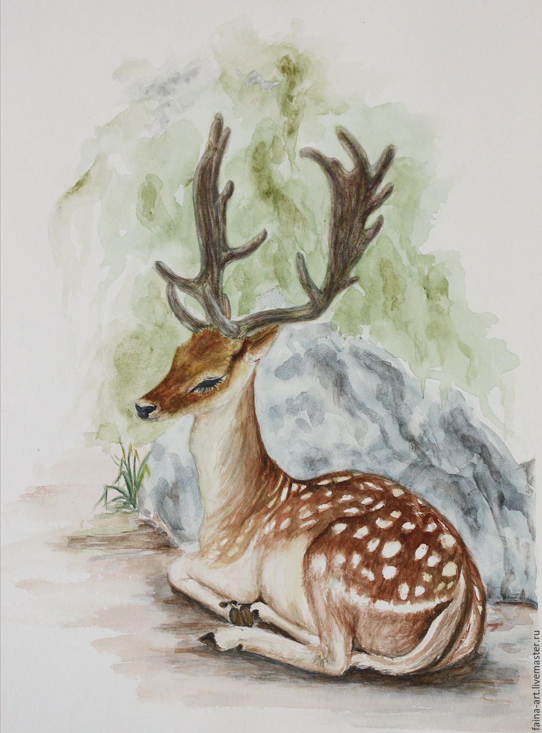 1110x1500 Deer, Watercolor, Landscape Watercolor Shop Online On Livemaster - Deer Painting Images