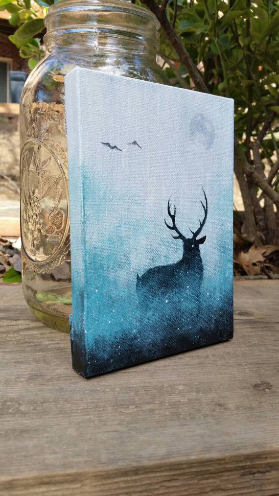 570x1013 Deer Painting Galaxy Canvas Painting Space Painting Mini - Deer Painting On Canvas