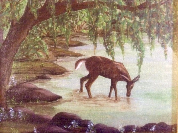 720x538 Tehs, Deer Painting, Acrylic Painting On Canvas Board, Signed By - Deer Painting On Canvas