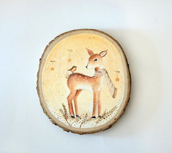 570x507 Fawn Deer Painting On Wood Decorations Bird Decoration, Woods - Deer Painting On Wood