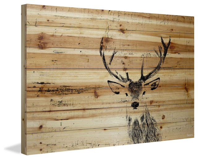640x516 Inquisitive Deer Painting Print On Natural Pine Wood - Deer Painting On Wood