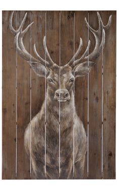 236x377 Painted Rustic Art On Wood For A Mountain Home. Stag Painted Plank - Deer Painting On Wood