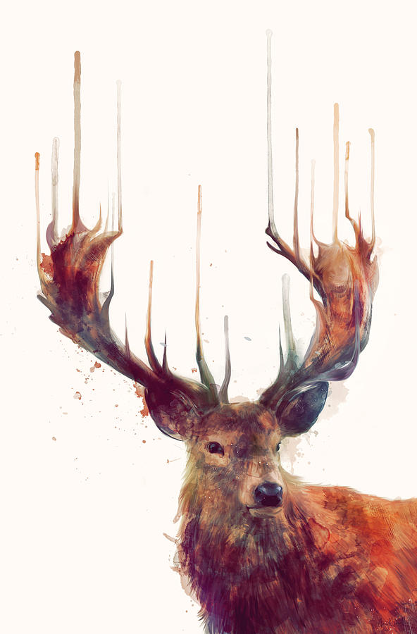 592x900 Red Deer Painting By Amy Hamilton - Deer Painting On Wood