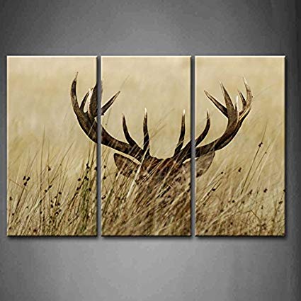 425x425 3 Panel Wall Art Deer Stag With Long Antler - Deer Painting On Wood