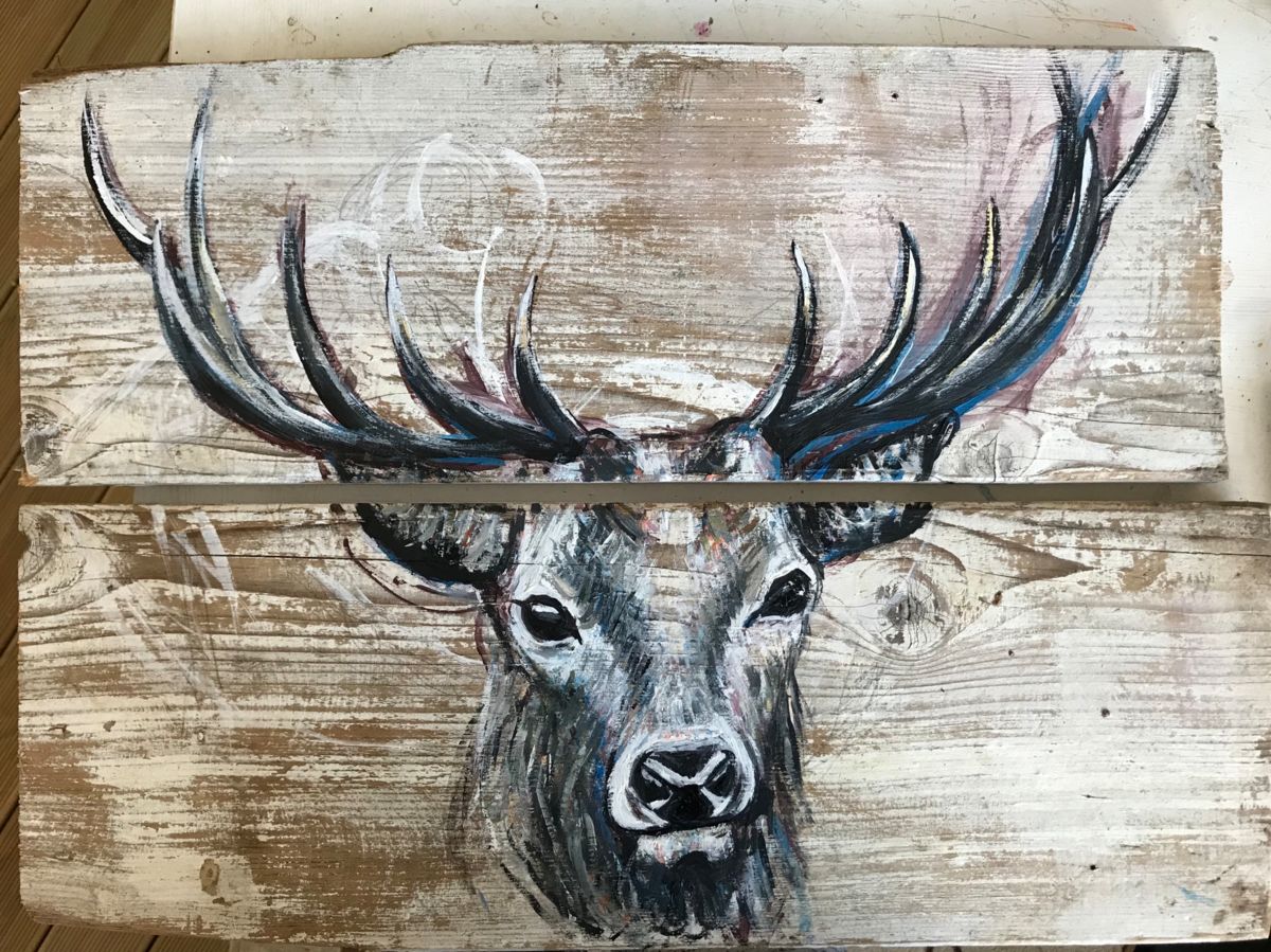 1200x899 Deer (Belma Mete) - Deer Painting On Wood