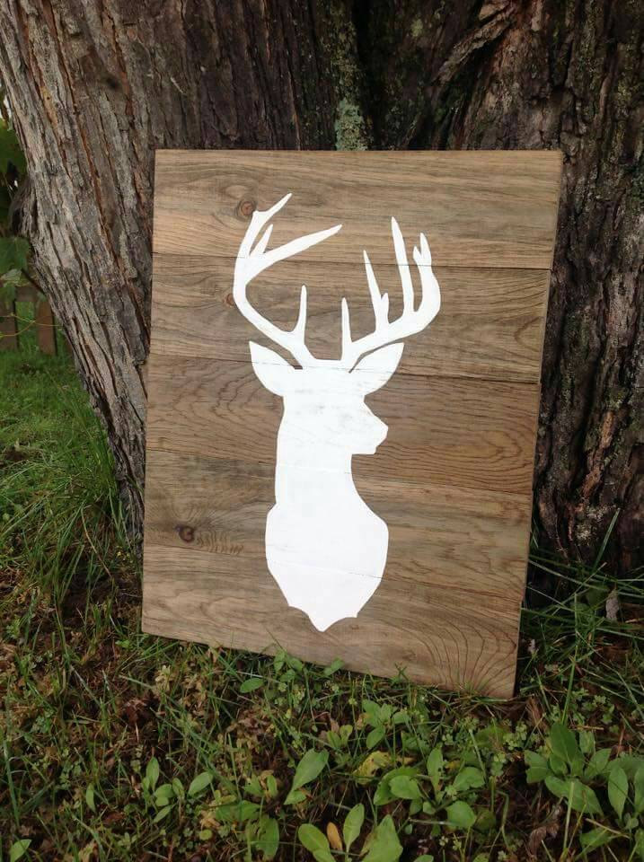 717x960 Deer Head Silhouette Hand Paintedwall Artman Cave Wall Artwood - Deer Painting On Wood