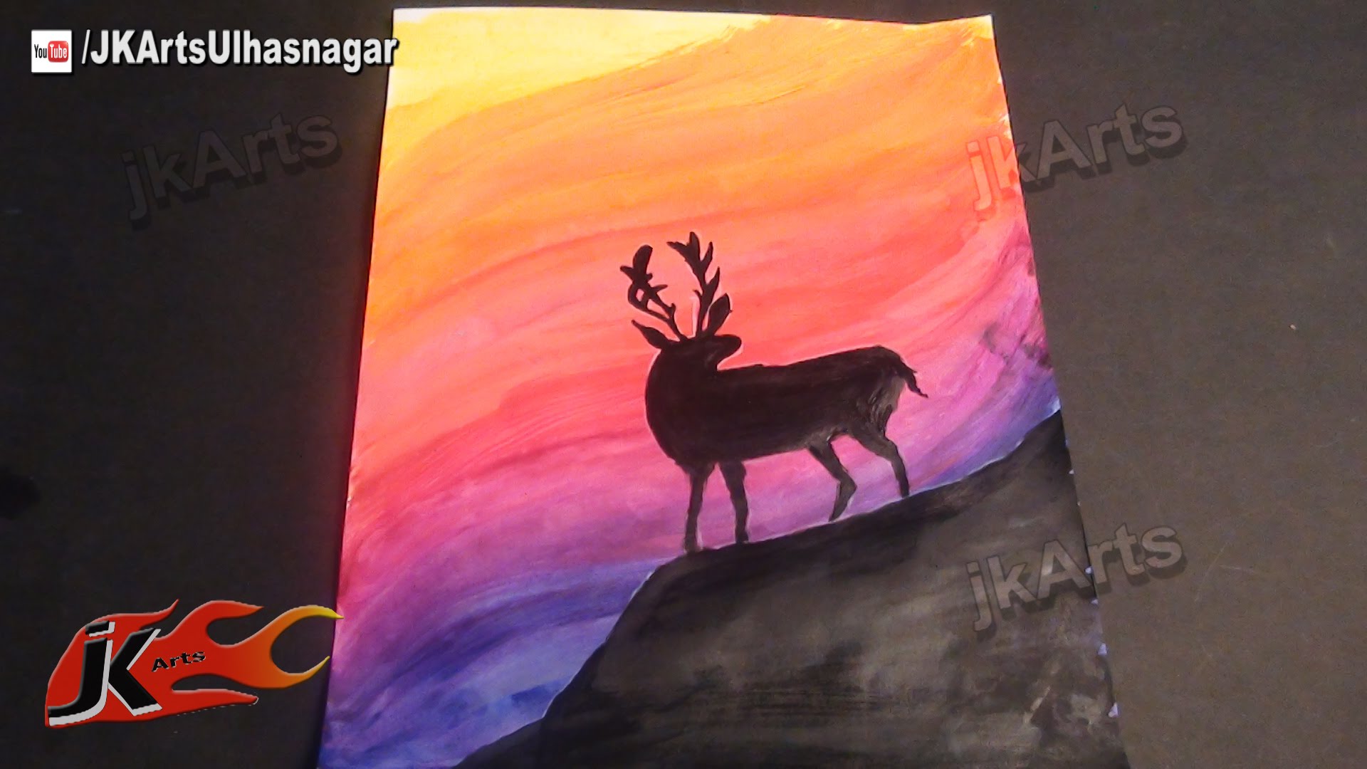 1920x1080 Deer Silhouette Sunset Printing How To Acrylic Painting Jk - Deer Silhouette Painting
