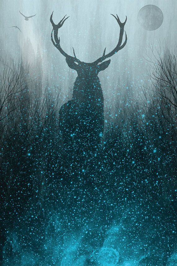 570x855 Pin By Gaelic Lenormand By Diana Clark On Stag - Deer Silhouette Painting