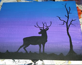 340x270 Silhouette Painting Etsy - Deer Silhouette Painting