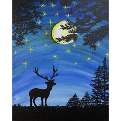 250x250 Sip And Paint Night Starry Night With Stag Silhouette Bella - Deer Silhouette Painting