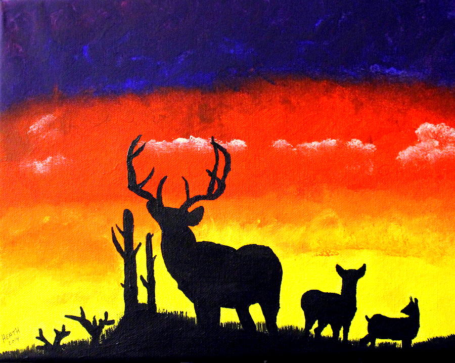 900x718 Sunrise Deer Silhouette Painting By Ryan Heath - Deer Silhouette Painting