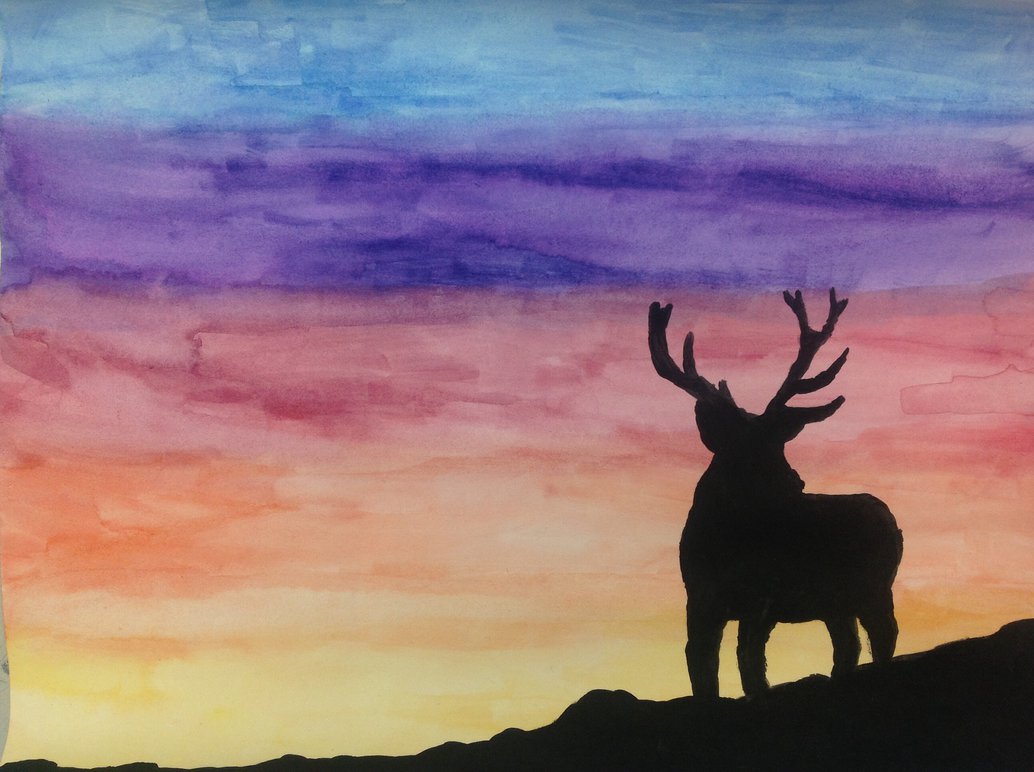 1034x772 Sunset Deer Silhouette By Smugglemuffin - Deer Silhouette Painting