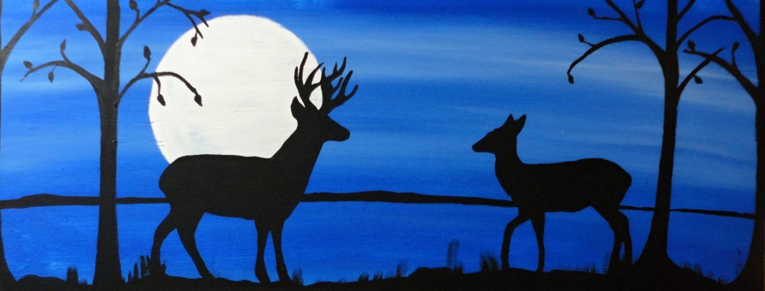 1500x571 Deer Silhouette Painting On Wood 4k Pictures 4k Pictures [Full - Deer Silhouette Painting