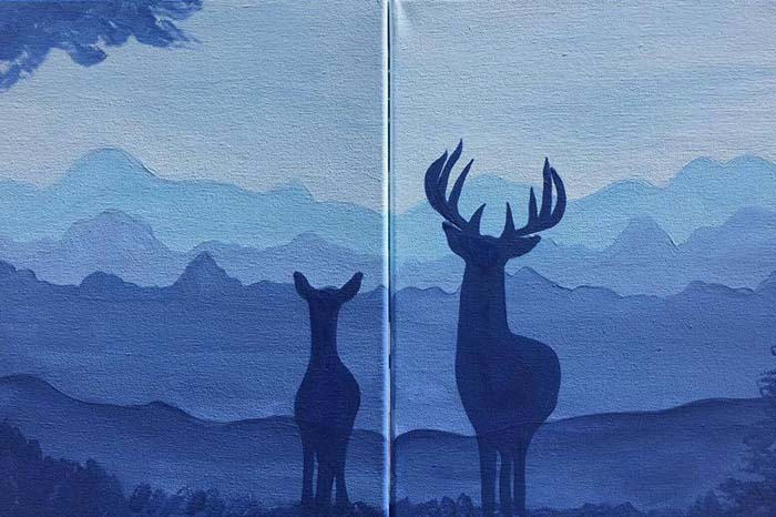 700x466 Couples Night (Deer) - Deer Silhouette Painting