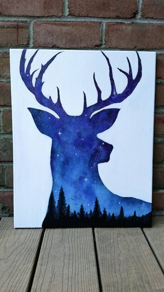 570x1013 Deer Painting Double Exposure Deer Night Sky Painting Deer - Deer Silhouette Painting