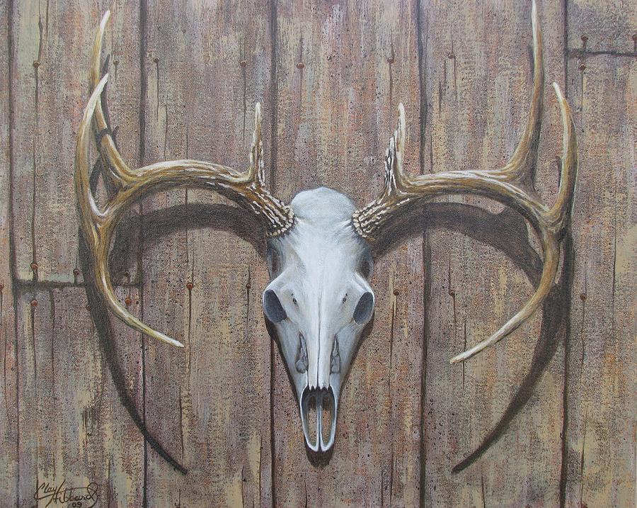 900x717 Deer Skull Painting By Clay Hibbard - Deer Skull Canvas Painting