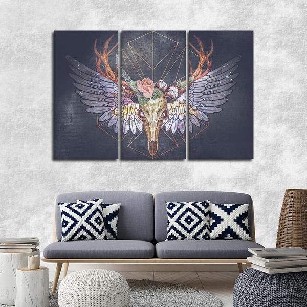 600x600 Framed 3 Piece Razor Sharp Deer Skull Canvas And 50 Similar Items - Deer Skull Canvas Painting