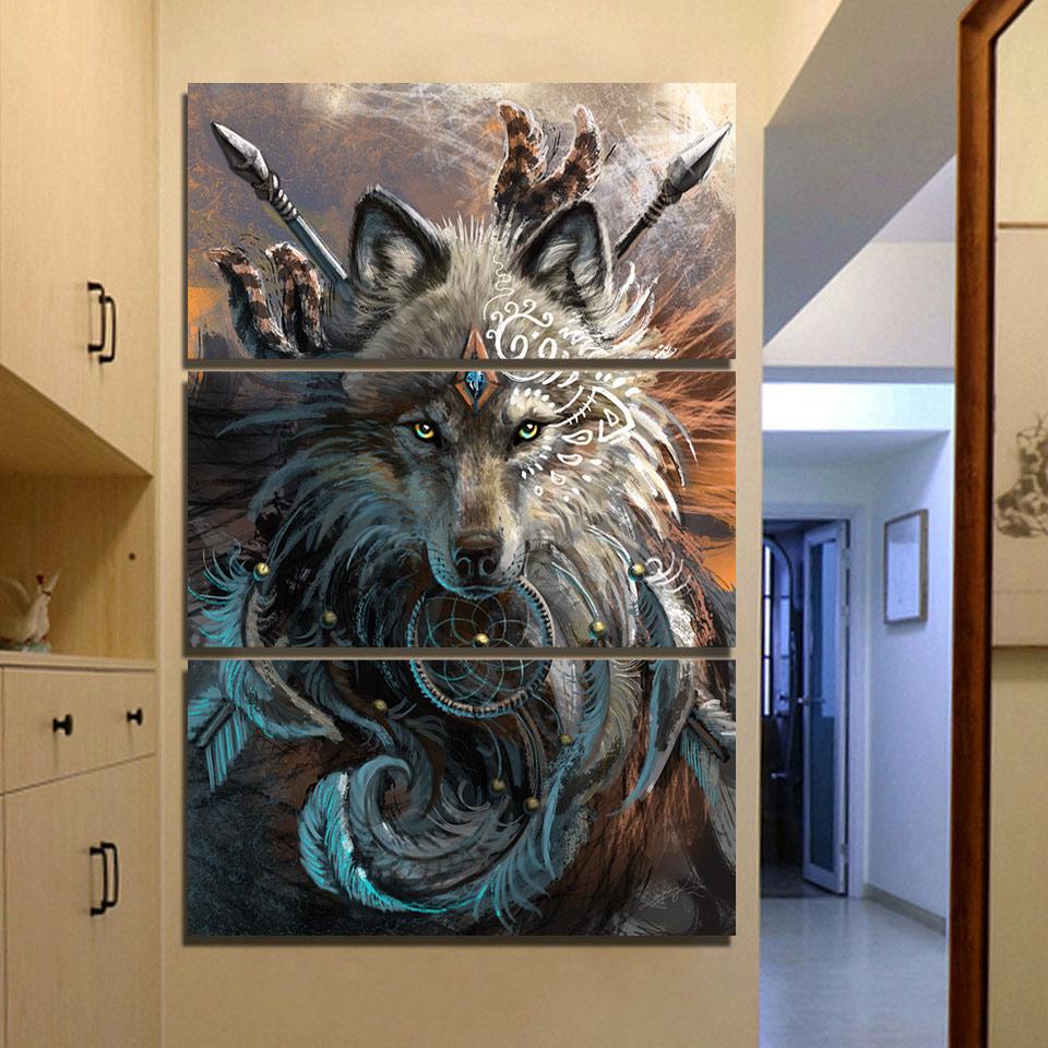 960x960 Wolf Warrior By Sunimaart 3 Piece Canvas Painting - Deer Skull Canvas Painting