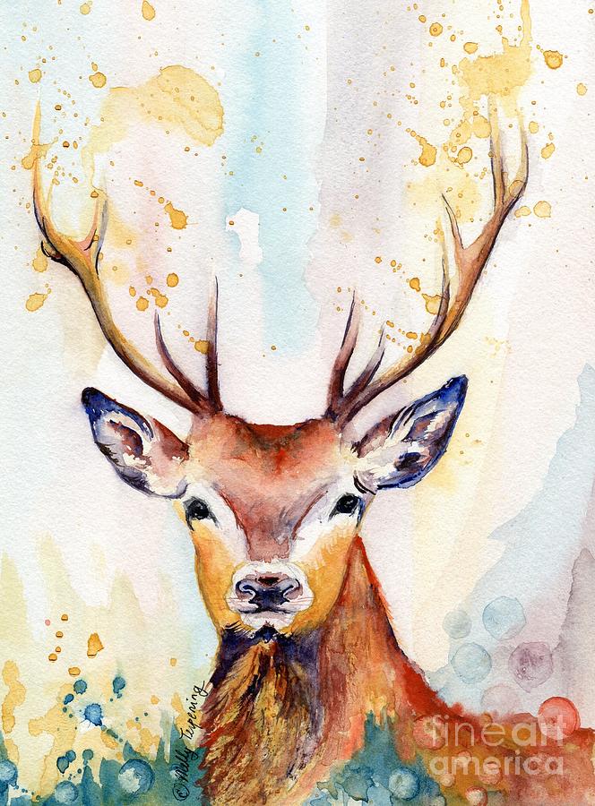 664x900 Red Deer Watercolor Painting By Melly Terpening - Deer Watercolor Painting