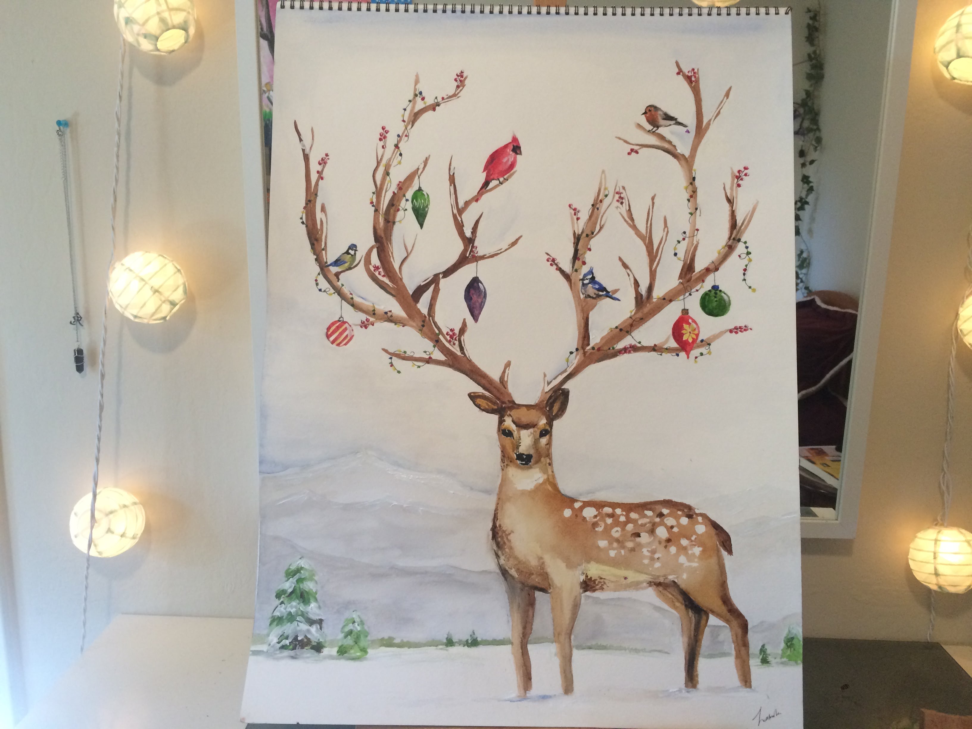 3264x2448 Time Lapse Holiday Deer Painting In Watercolor - Deer Watercolor Painting