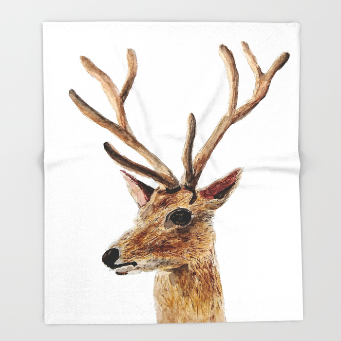 700x700 Deer Watercolor Painting Throw Blanket By Colorandcolor Society6 - Deer Watercolor Painting