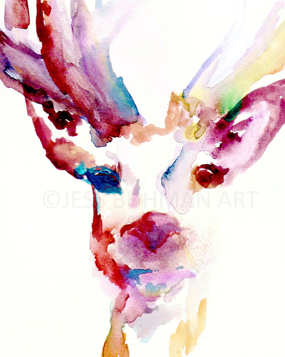 570x713 Deer Watercolor Painting Print Buck Painting Buck - Deer Watercolor Painting