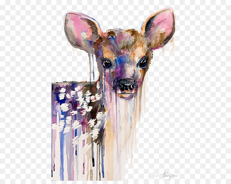 900x720 Deer Watercolor Painting Art Portrait - Deer Watercolor Painting