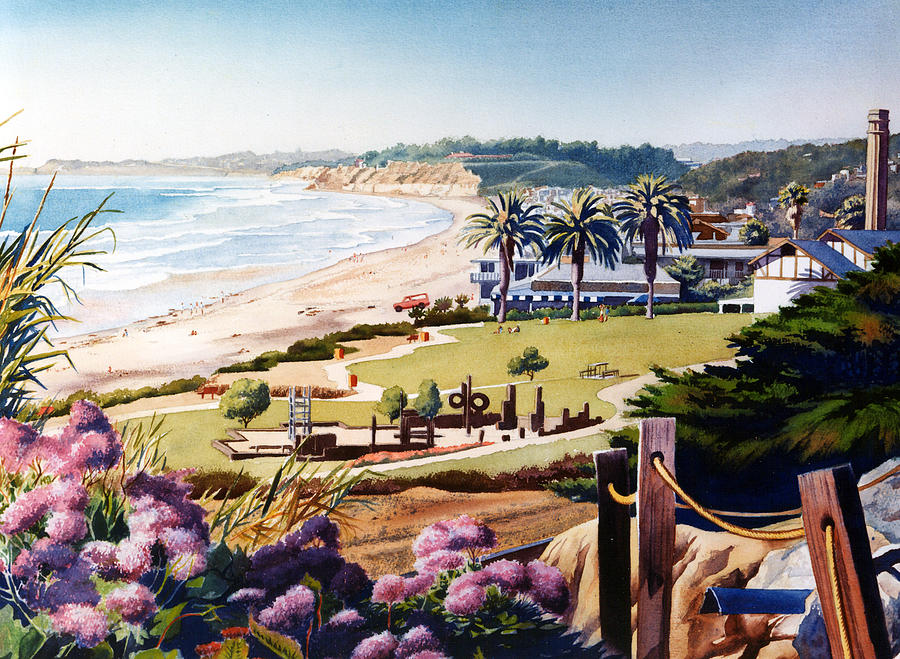 900x659 Powerhouse Beach Del Mar Lilac Painting By Mary Helmreich - Del Mar Painting